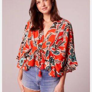 Floral orange, brown and teal boho Women's Top